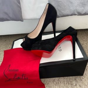 Christian Louboutins Black Suede Peep toe